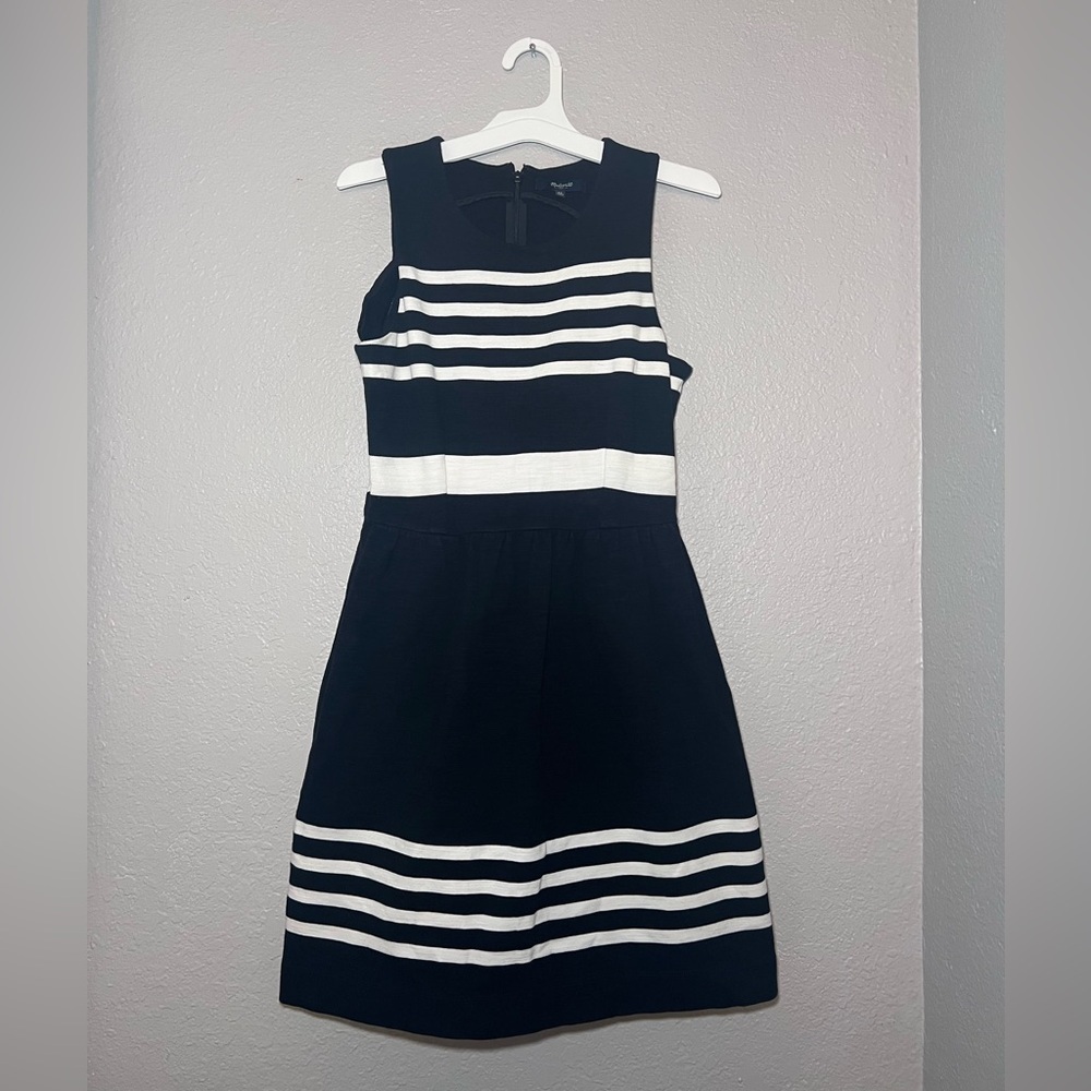 Madewell Women Afternoon Dress Midi Black White Saltwater Stripe